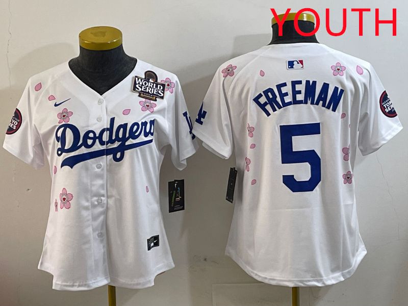 Youth Los Angeles Dodgers #5 Freeman White Sakura Edition 2025 Nike MLB Jersey style 3->youth mlb jersey->Youth Jersey